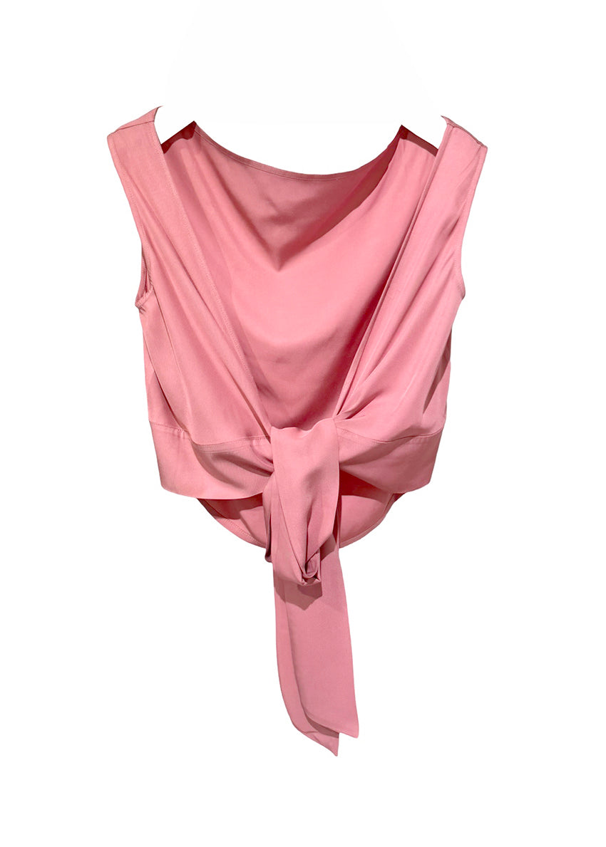 Pink sleeveless top with a knot detail on a white background