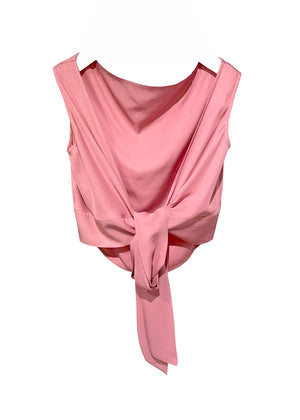 Pink sleeveless top with a knot detail on a white background