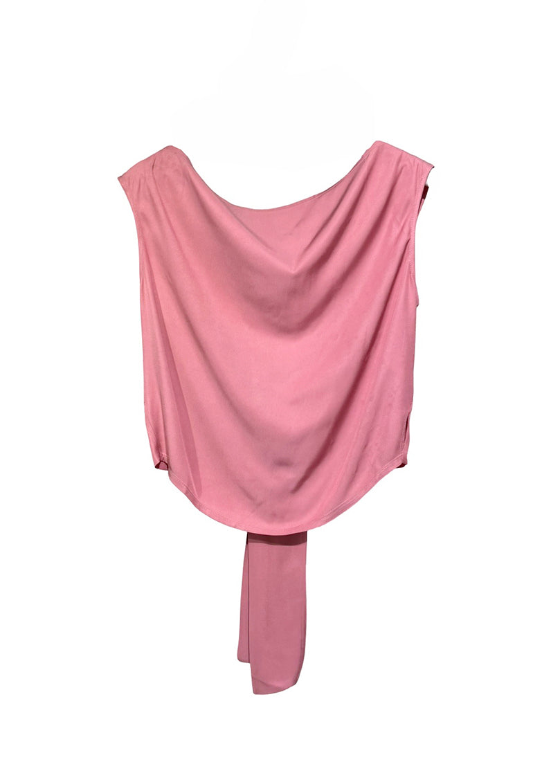 Pink draped garment on a white background