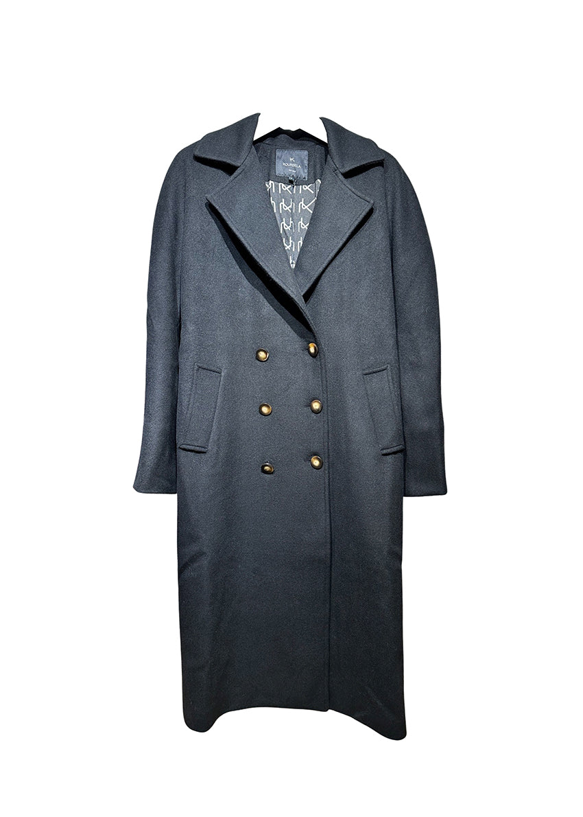 Black wool coat from Ioana Kourbela on a white background 