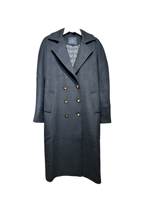 Black wool coat from Ioana Kourbela on a white background 