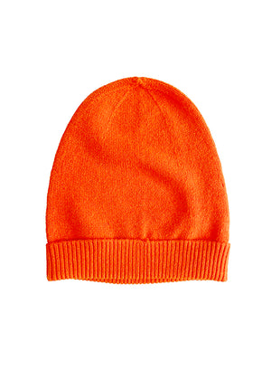 Orange warm beanie on a white background