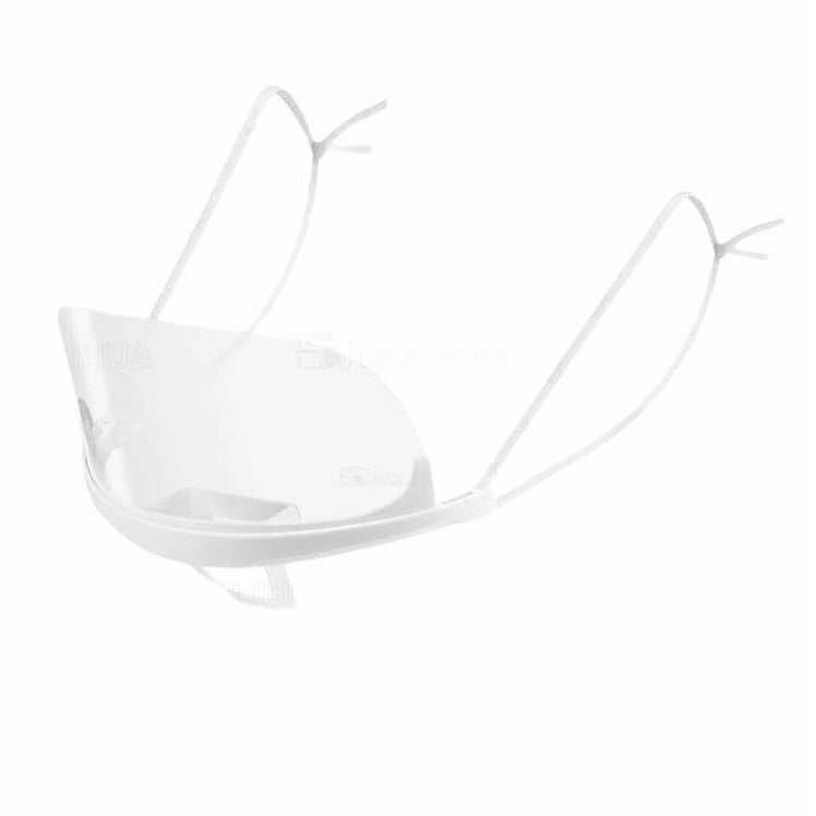 Reusable transparent mask, for nose and mouth, with support for chin and elastic, knot fastening, adjustable, have a fastening system with elastic and can be adjustable for any shape of the face.