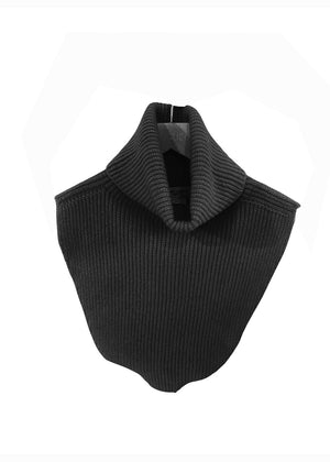 A black, ribbed, knitted neck collar