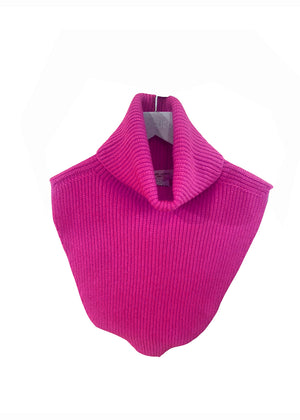A hot pink, ribbed, knitted neck collar, displayed against a white background.