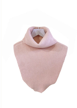 A light pink, ribbed, knitted neck collar, displayed against a white background.