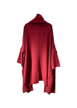A red long cardigan from the back on a white background 
