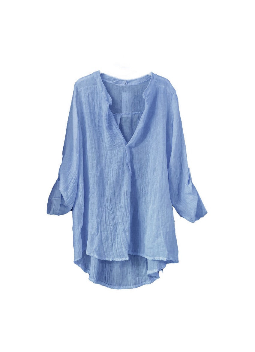 A light steel blue shirt on a white background 