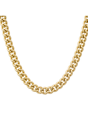 A gold-colored chain necklace with a solid pattern, likely made from stainless steel or 18 karat gold plated material.