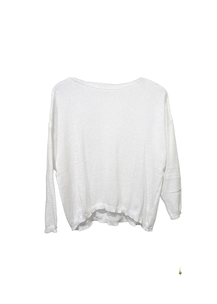 Wide boat neckline sweater White