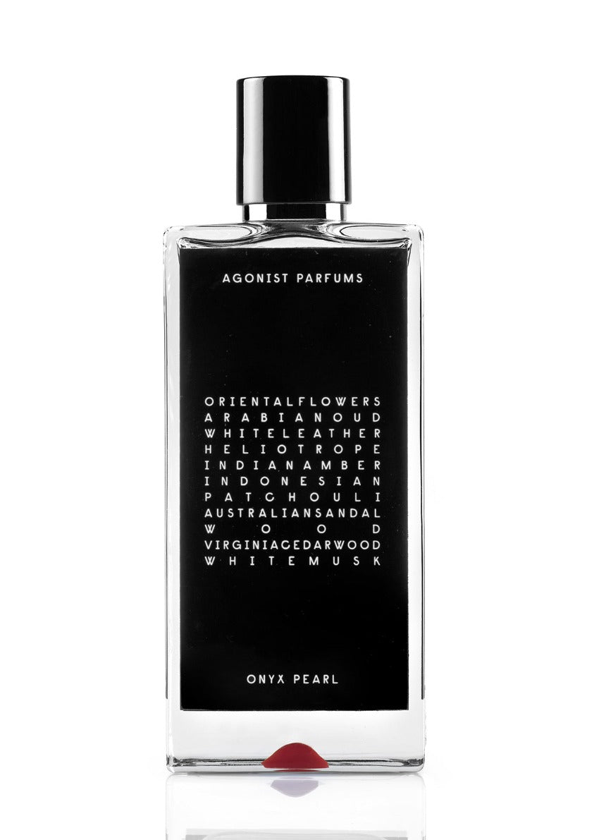 Perfume bottle labeled 'AGONIST' on a white background