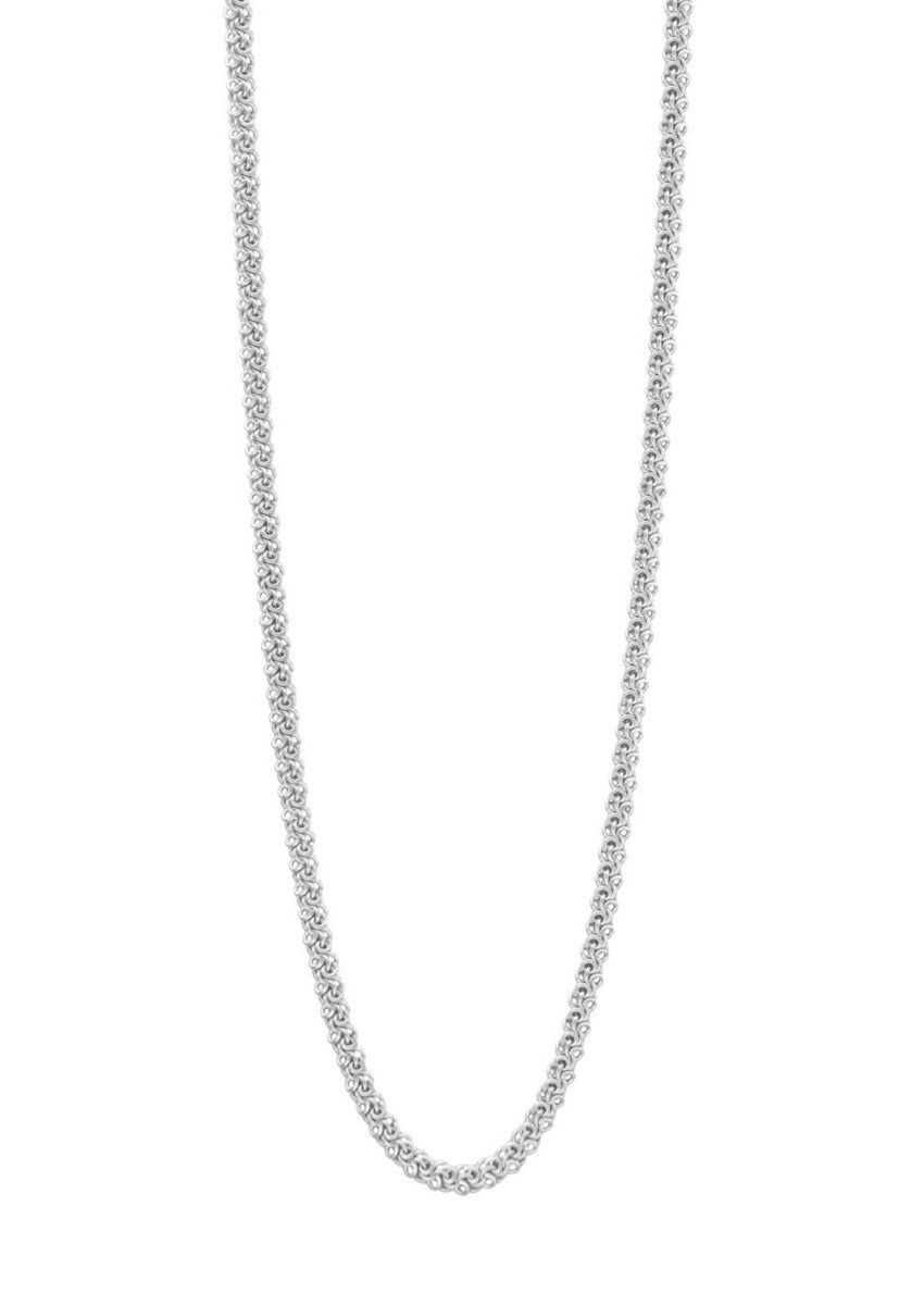 Silver necklace on a white background 