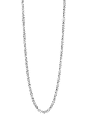 Silver necklace on a white background 