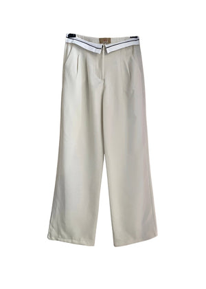 Beige long wide leg pants on a white background 