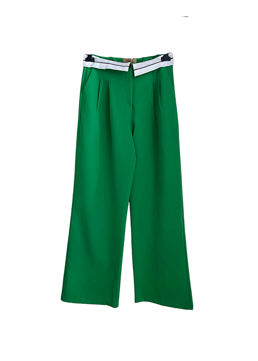 Green long wide leg pants on a white background 