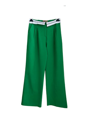 Green long wide leg pants on a white background 