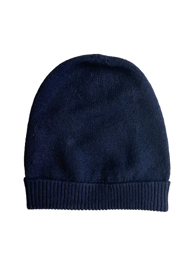 Midnight blue arm beanie on a white background