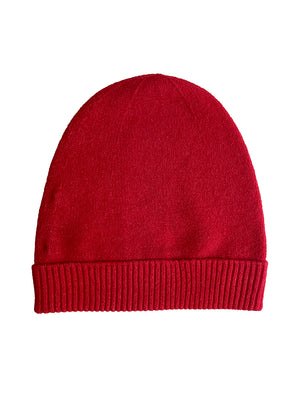 Red dark warm beanie on a white background