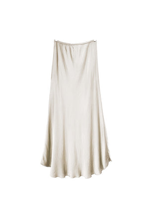 A satin cornsilk skirt on a white background 